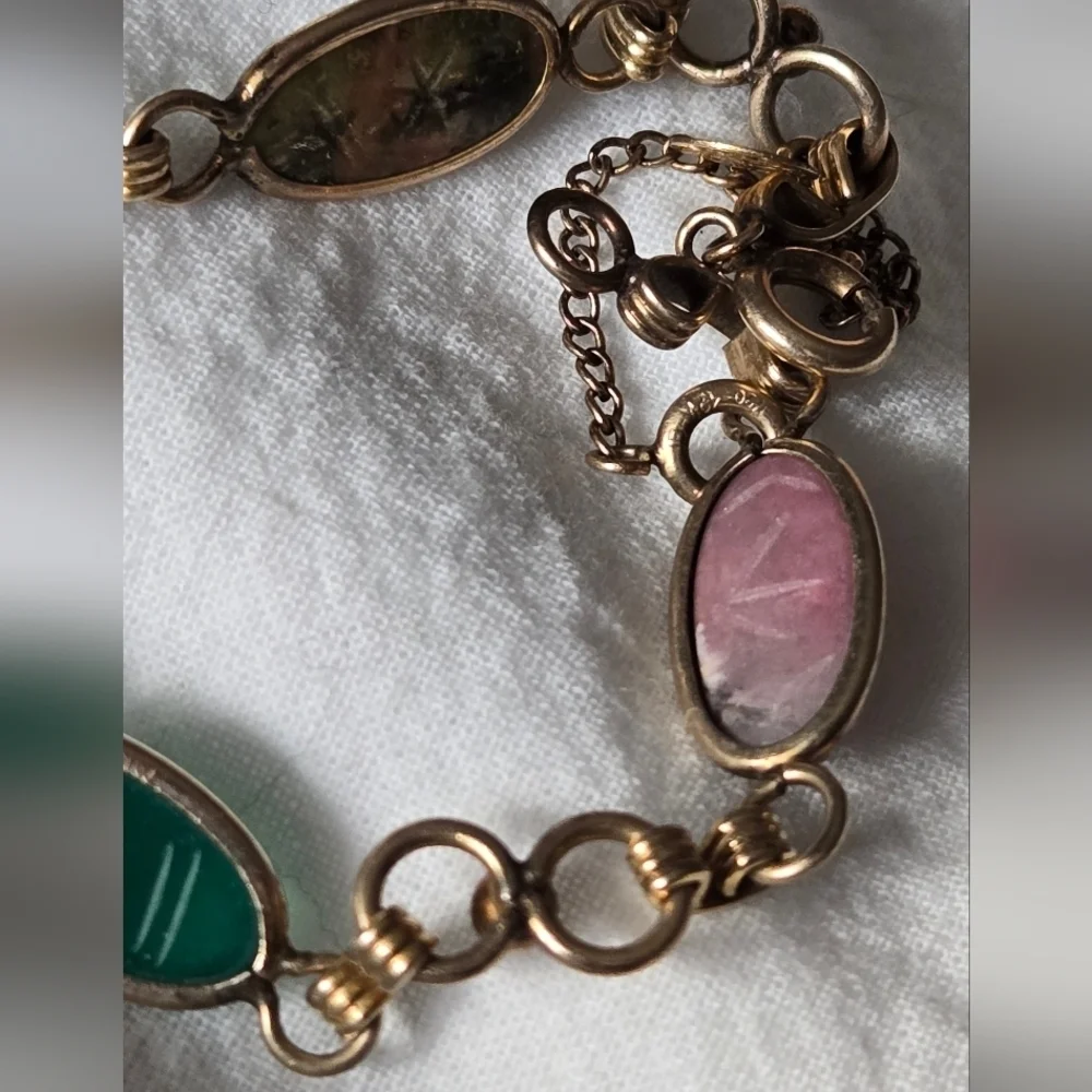 VTG D'or 1/20 12k G F Multicolor Gems Scarab Bracelet